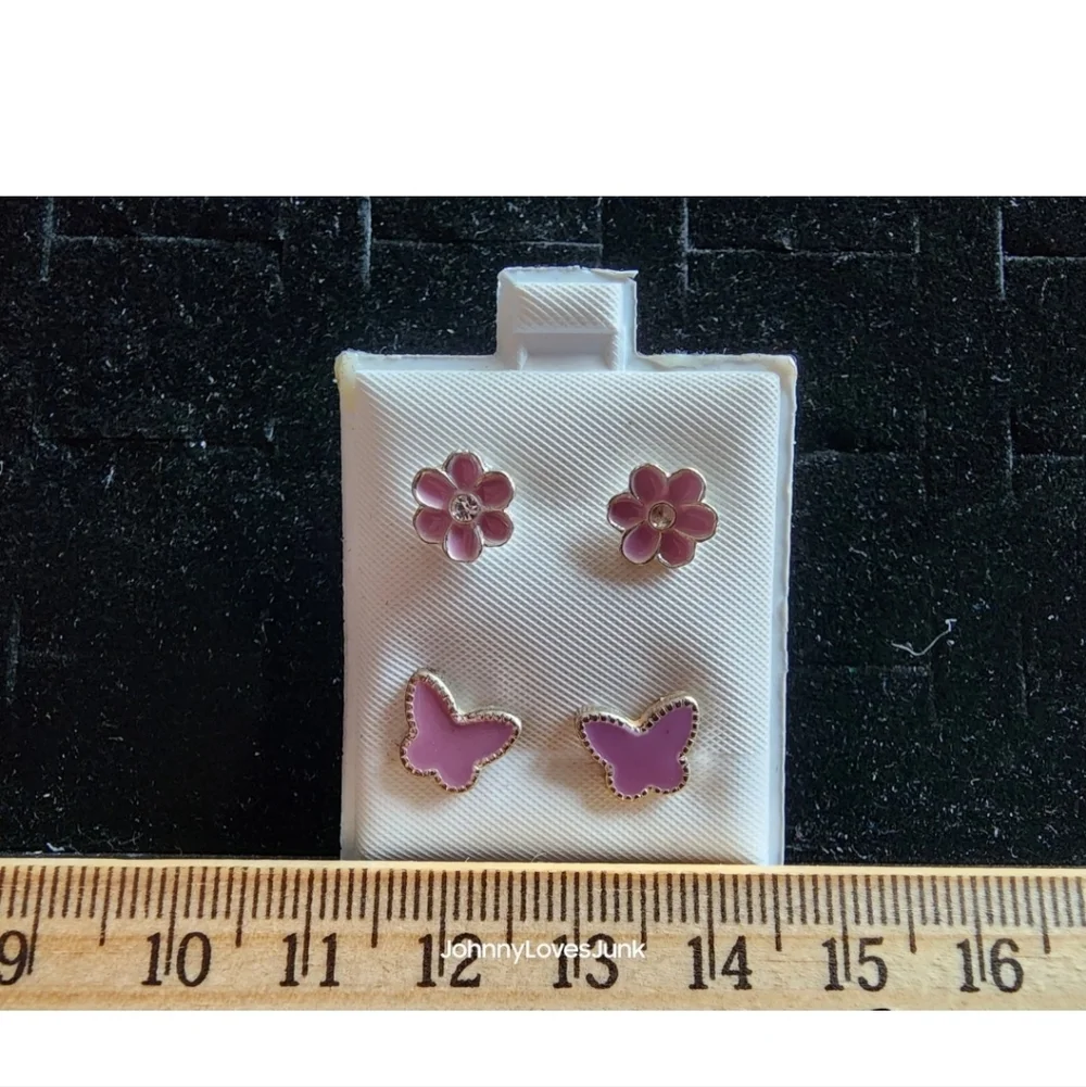 Sterling Silver Enamel Stud Earring Sets Flowers/Butterflies Marked/Tested+